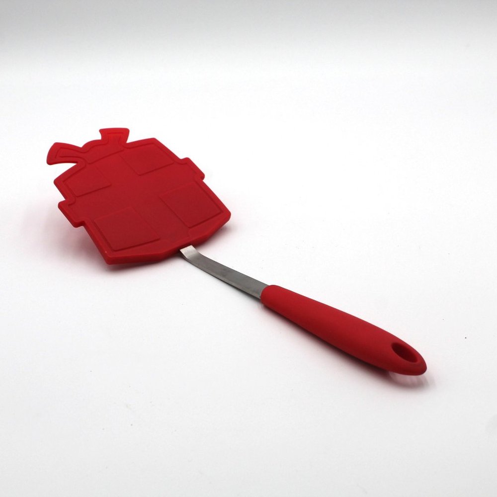 Red Unique Shaped Hard Plastic Spatula 12” With Metal and Red Silicone Handle